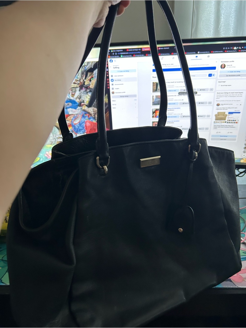 kate spade Black Leather Double-Handle Tote
